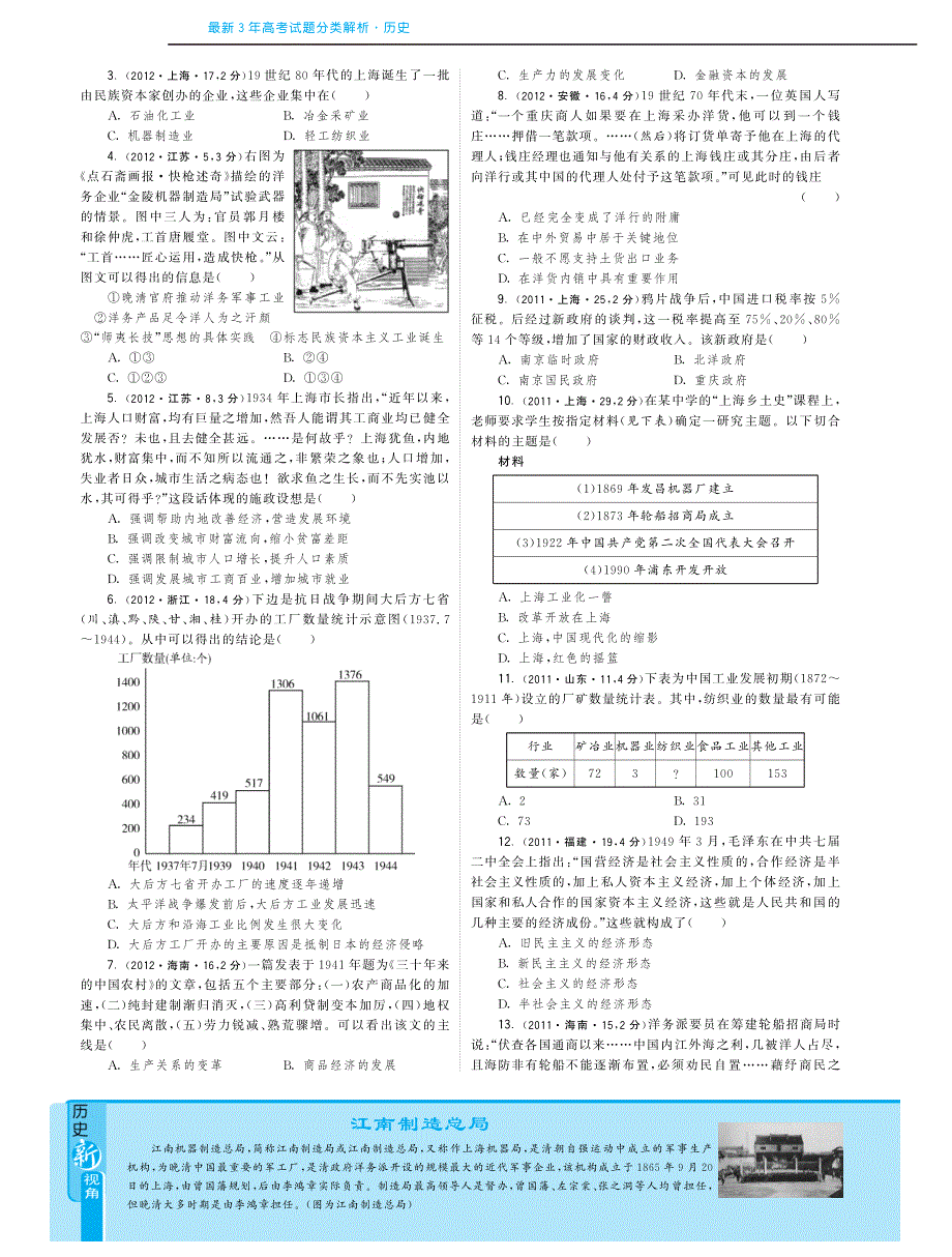 近3年（2010-2012）高考历史 试题分类汇编 专题十一 近代中国经济结构的变动与资本主义的曲折发展（pdf）.pdf_第2页