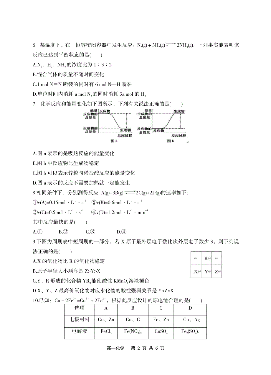 陕西省咸阳市实验中学2019_2020学年高一化学下学期第一次月考试题PDF.pdf_第2页