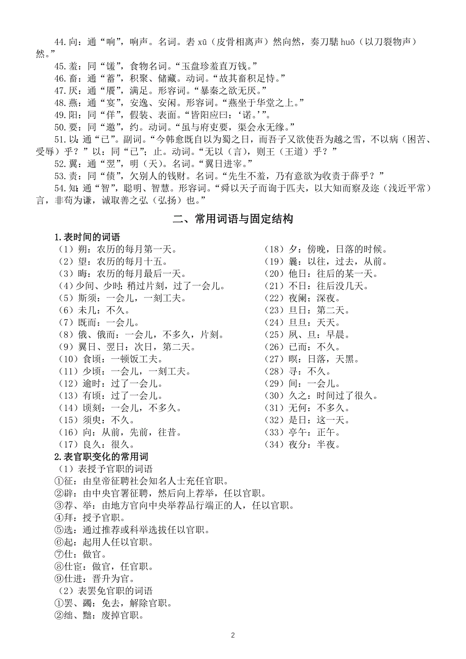 高中语文2023高考应知应会文言文常见字词汇总.doc_第2页