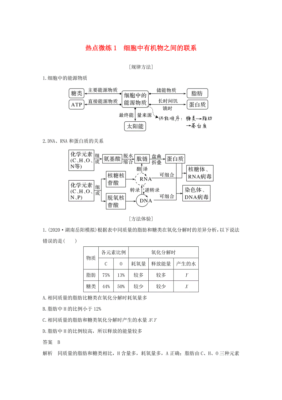 (新高考版)高考生物30个热点微练1　细胞中有机物之间的练习.docx_第1页