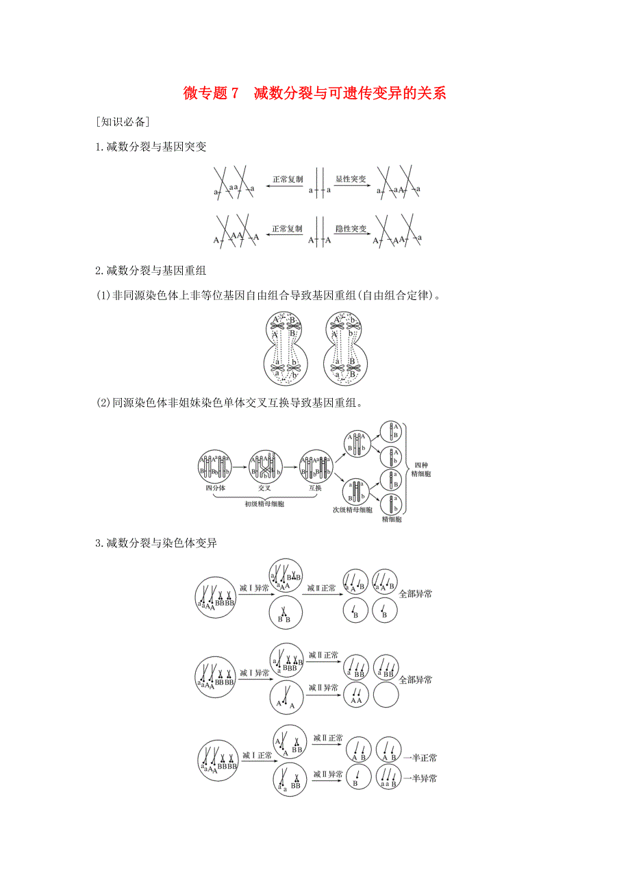 (通用版)高考生物22微专题07减数分裂与可遗传变异的关系专题.docx_第1页