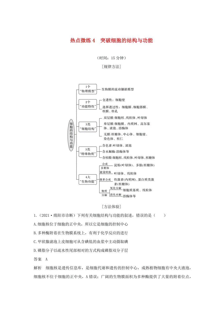 (通用版)高考生物30个热点微练4 突破细胞的结构与功能.docx_第1页