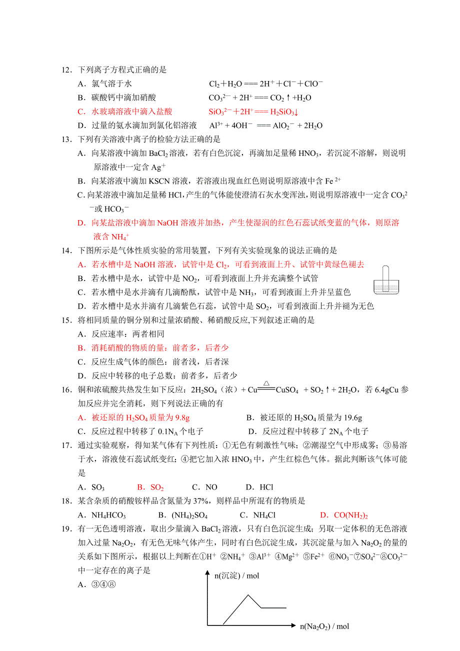 06—07年上学期浙江上虞中学高一化学必修1综合练习苏教版（附答案）.doc_第2页