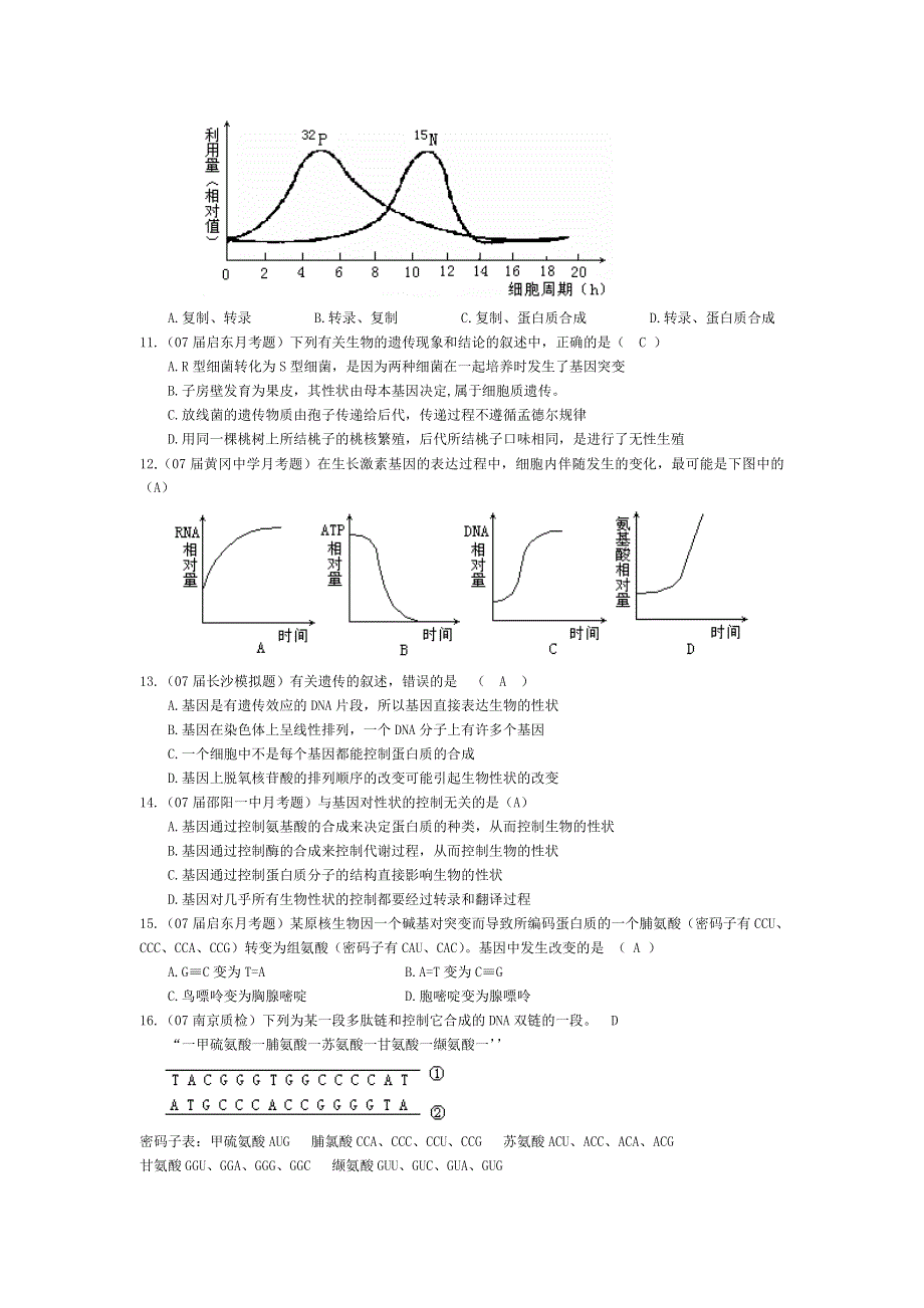 07届高考模拟《基因的表达》试题.doc_第2页