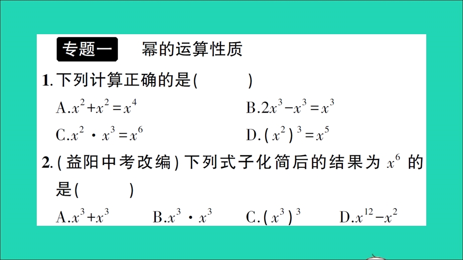 七年级数学下册 第2章 整式的乘法本章专题整合训练作业课件（新版）湘教版.ppt_第2页