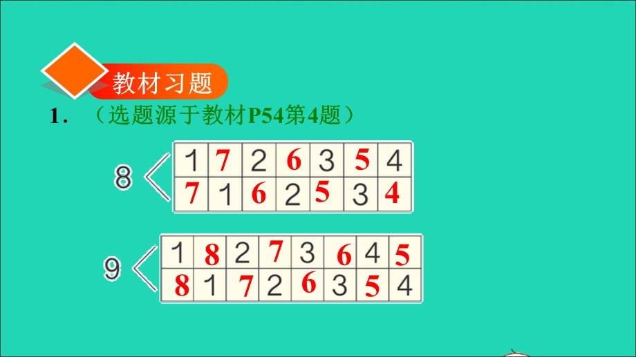 2021一年级数学上册 5 6-10的认识和加减法第6课时8、9的组成习题课件 新人教版.ppt_第2页