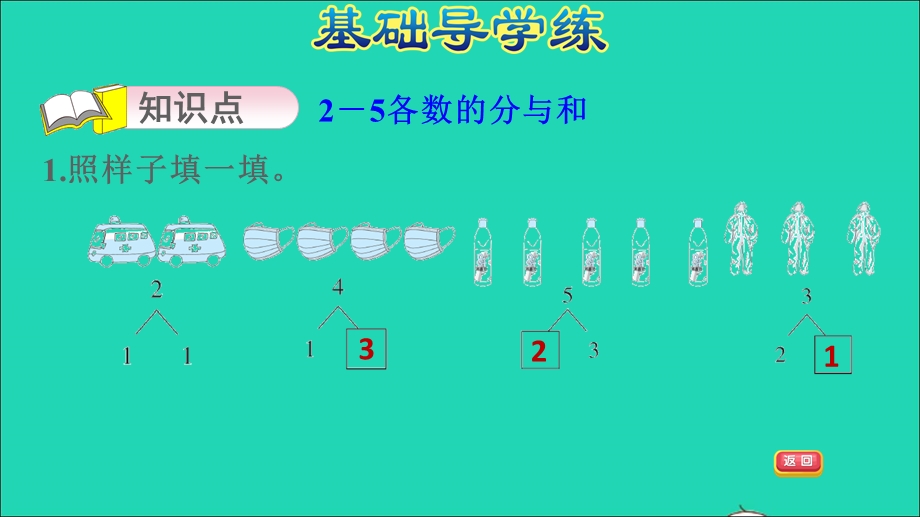 2021一年级数学上册 一 快乐的校园——10以内数的认识 信息窗1第3课时 2-5各数的分与合习题课件 青岛版六三制.ppt_第3页