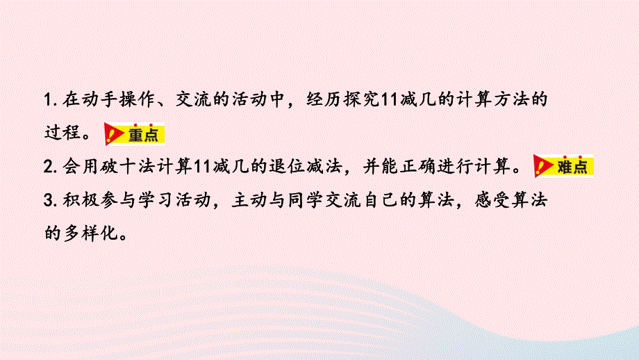 2023一年级数学上册 第9单元 20以内的减法第2课时 11减几教学课件 冀教版.pptx_第2页