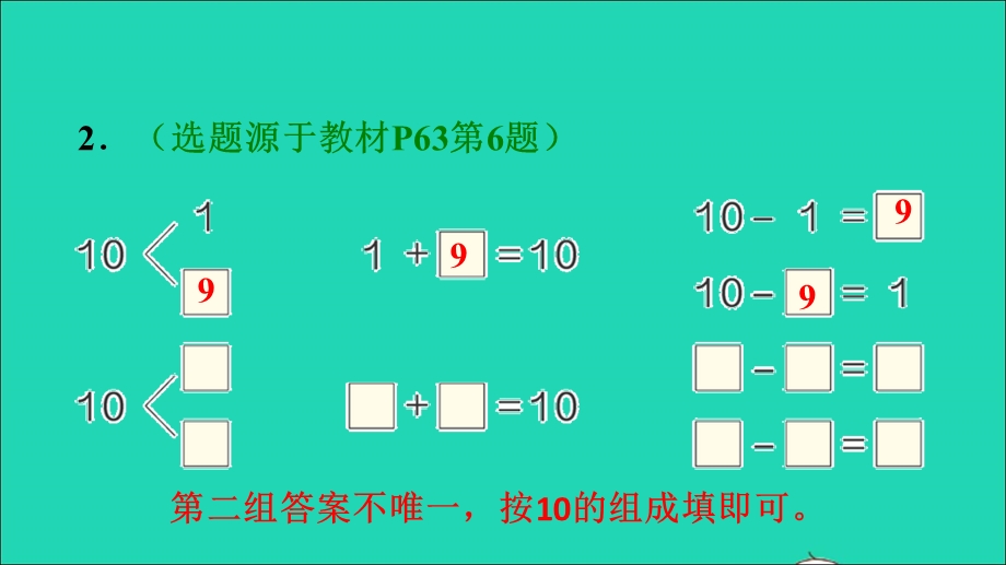 2021一年级数学上册 5 6-10的认识和加减法第10课时 10的加减法习题课件 新人教版.ppt_第3页