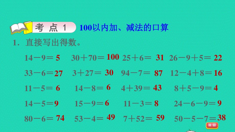 2022一年级数学下册 期末复习3 100以内的加、减法口算课件 苏教版.ppt_第3页