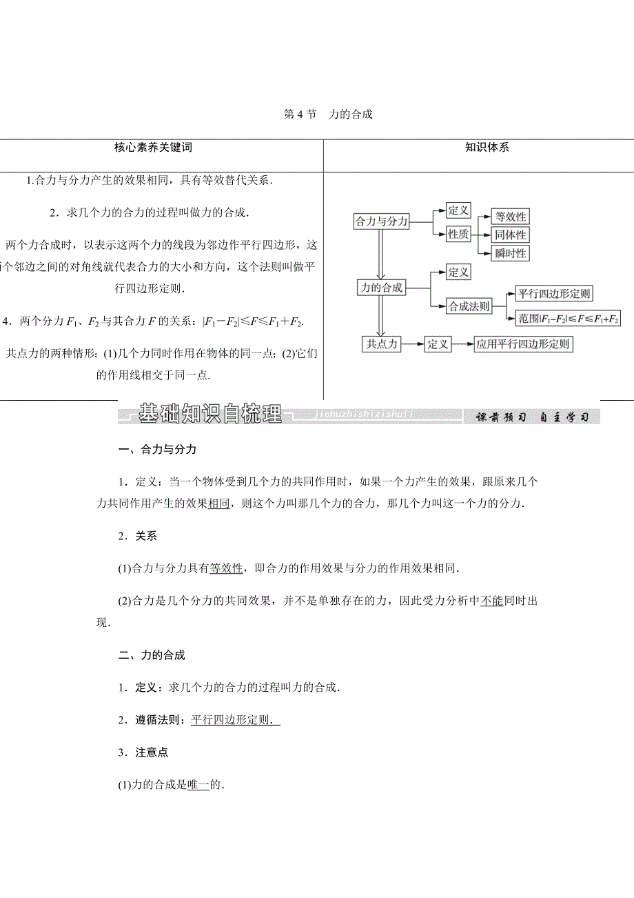 2018-2019学年高中人教版物理必修一配套文档：第三章 相互作用 第4节　力的合成 WORD版含答案.docx_第1页