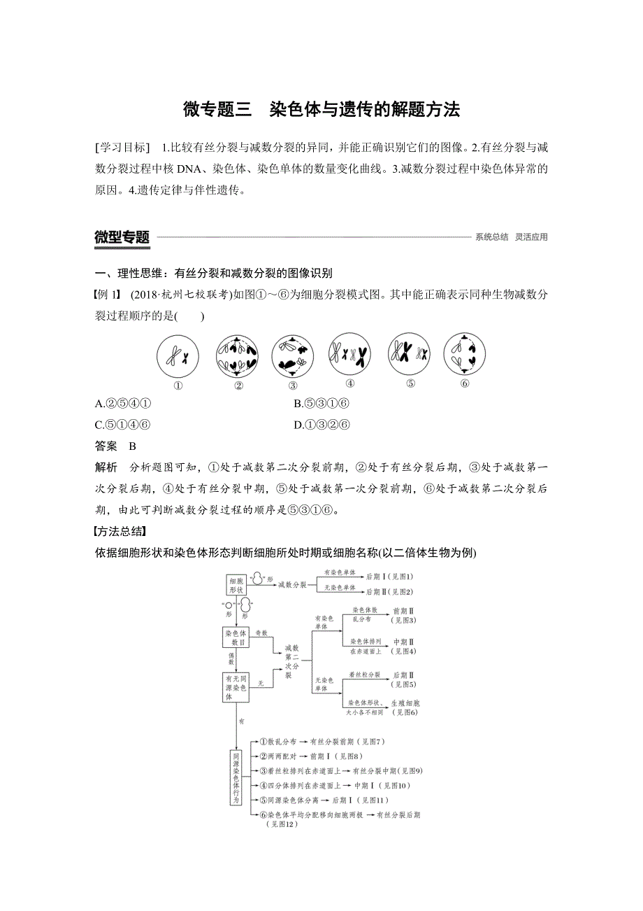 2018-2019学年高中生物浙科版必修二教师用书：第二章 染色体与遗传 微专题三 WORD版含答案.docx_第1页