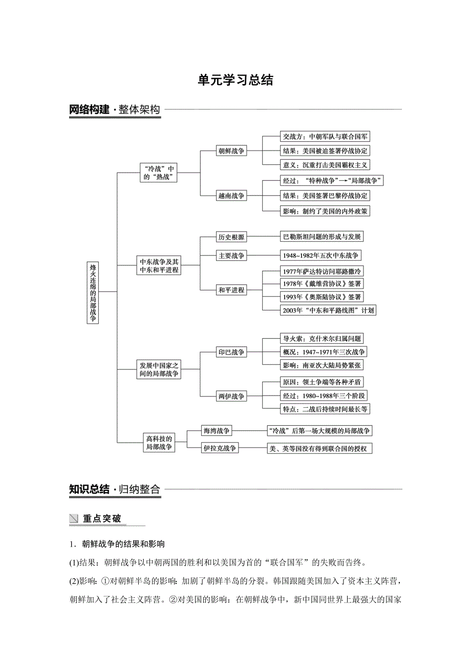 2018-2019版历史新导学笔记选修三岳麓通用版讲义：第五单元 烽火连绵的局部战争 单元学习总结 WORD版含答案.docx_第1页