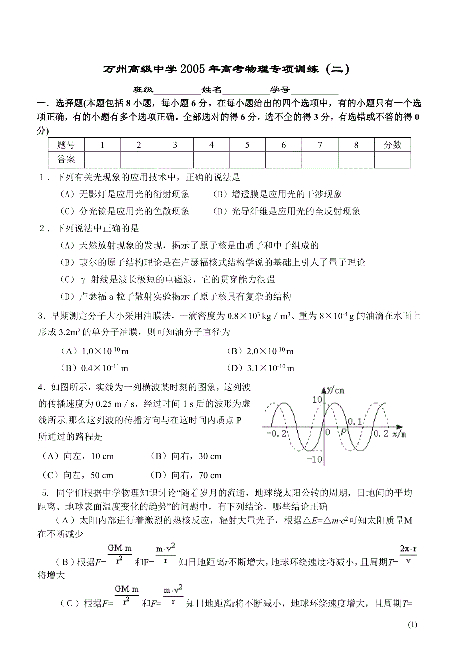 万州高级中学2005年高考物理专项训练（2）.doc_第1页