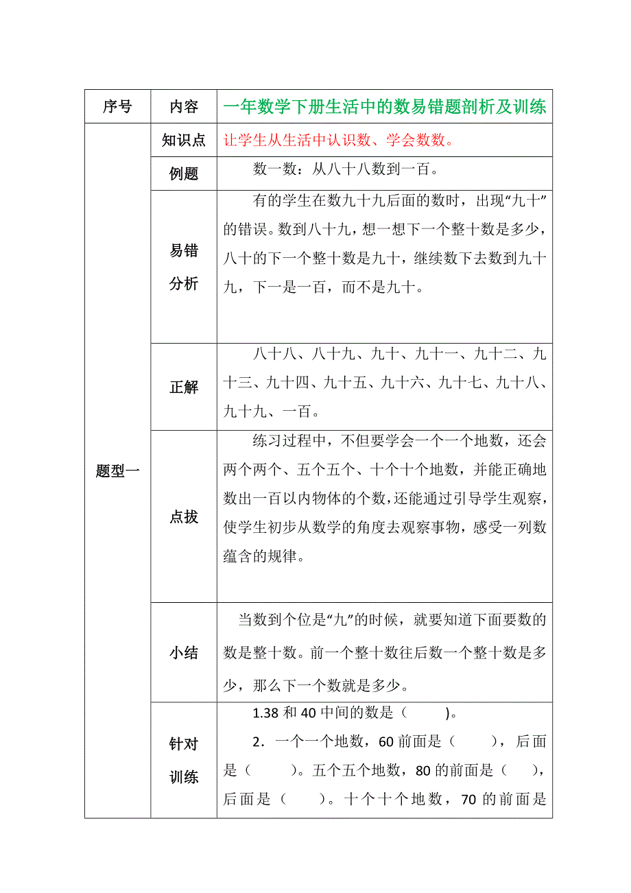 一年数学下册生活中的数易错题剖析及训练.docx_第1页