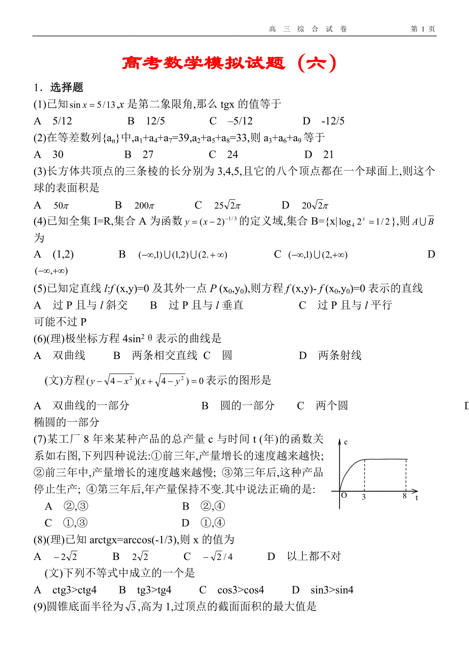 03091-高考数学模拟试题06.doc_第1页