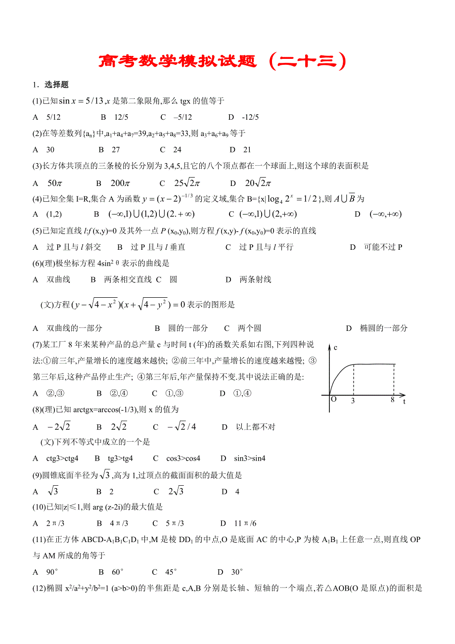 03108-高考数学模拟试题23.doc_第1页