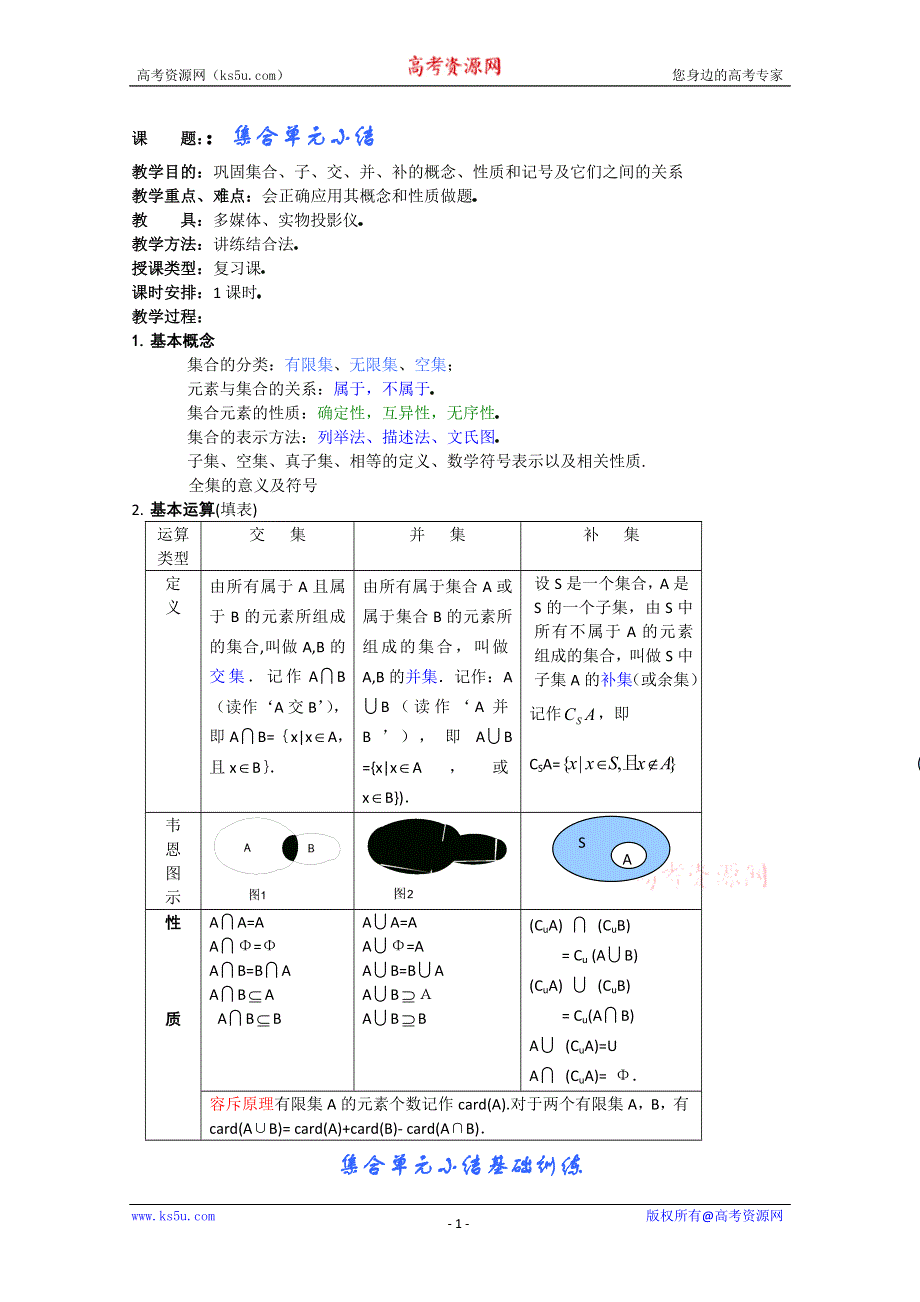 (新人教A)高三数学教案全集之集合单元小结.doc_第1页