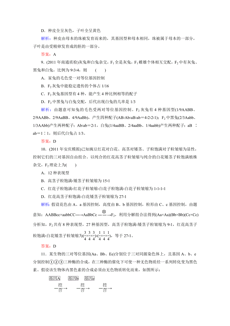 1.2 孟德尔的豌豆杂交实验二 课时知能评估（人教版必修二）.doc_第3页