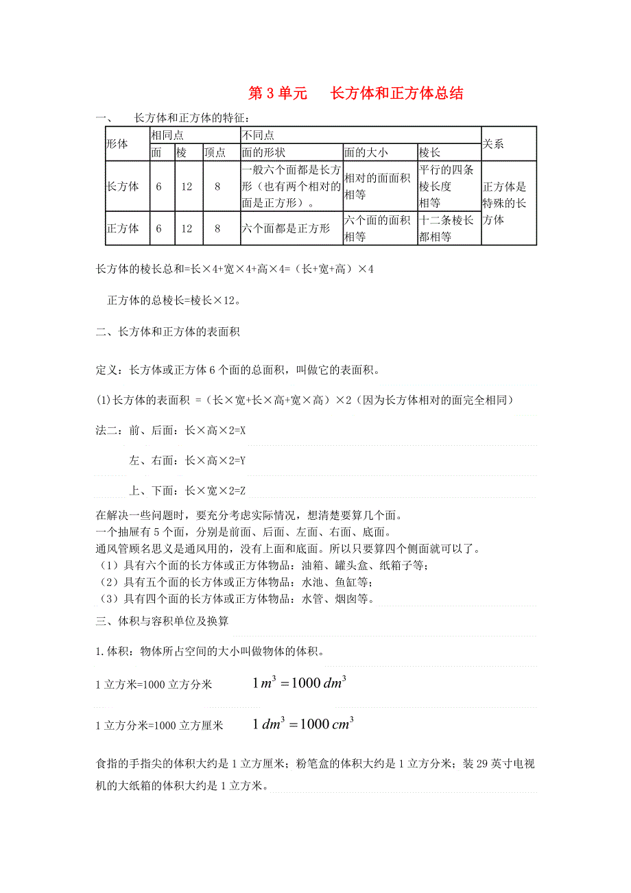 五年级数学下册 3 长方体和正方体知识点总结2 新人教版.doc_第1页