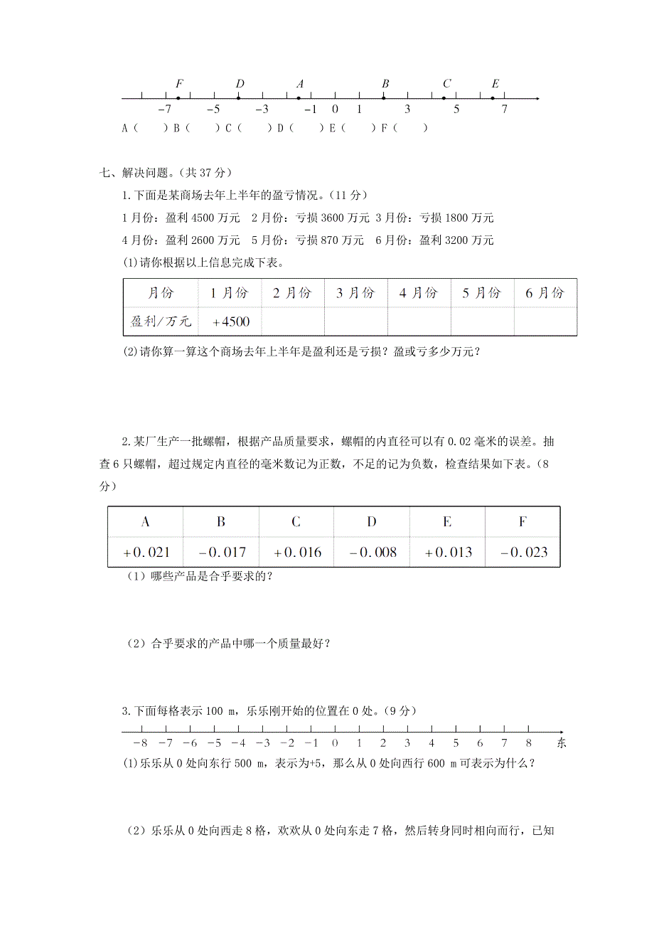 五年级数学下册 一 中国的热极——认识负数测试卷 青岛版六三制.doc_第3页