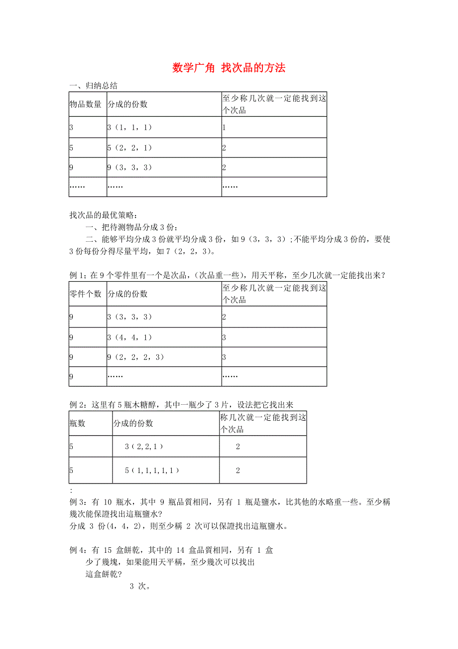 五年级数学下册 8 数学广角——找次品知识点归纳 新人教版.doc_第1页