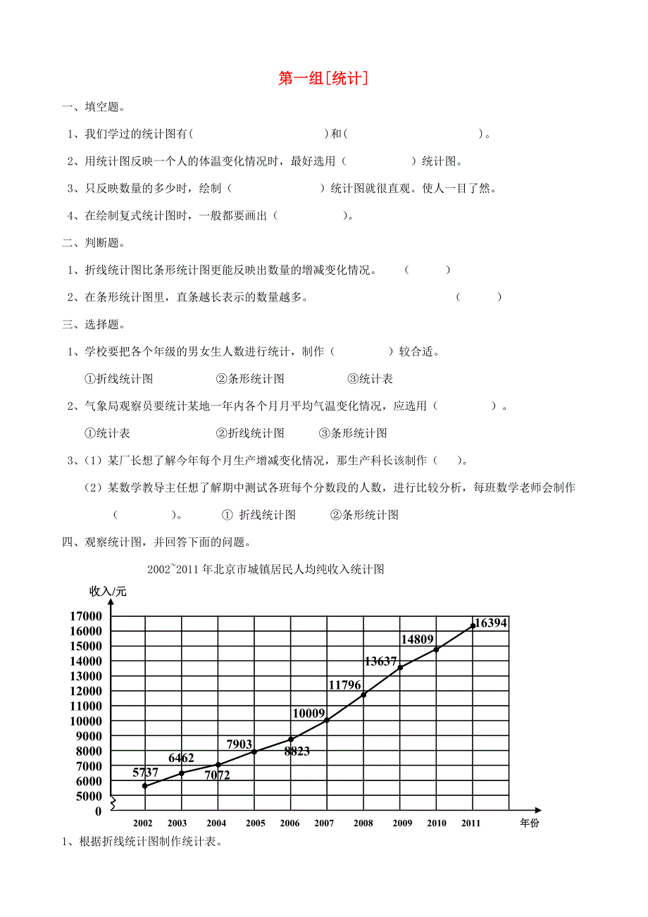 五年级数学下册 专项复习 统计与可能性 第一组 统计 冀教版.doc_第1页