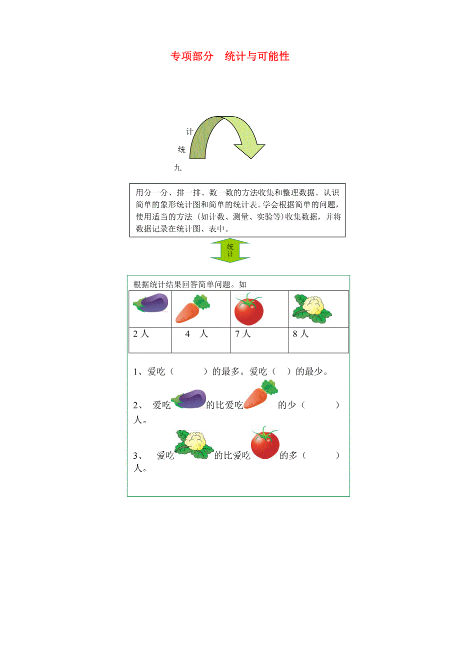 一年级数学上册 教材梳理 统计与可能性 苏教版.doc_第1页