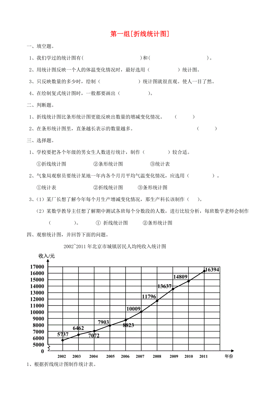 五年级数学下册 专项复习 统计与可能性 第一组 折线统计图 西师大版.doc_第1页