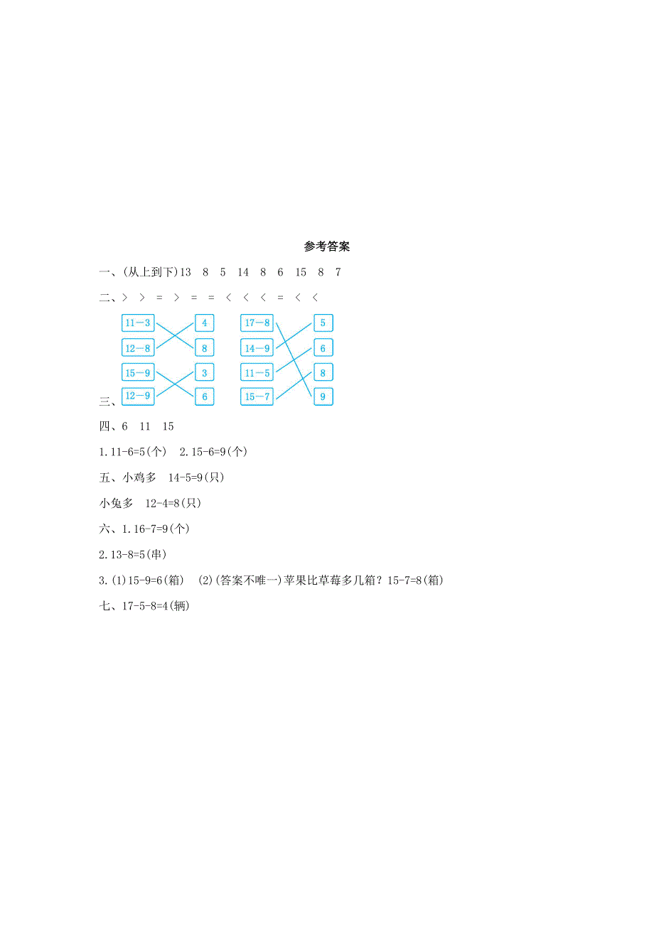 一年级数学下册 2 20以内的退位减法单元综合测试卷（2） 新人教版.doc_第3页