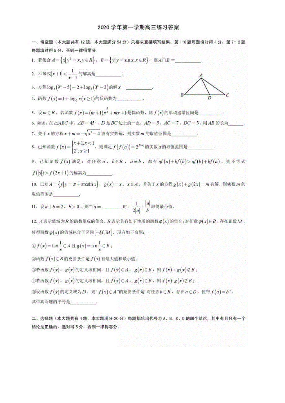 上海市上海中学2021届届高三上学期10月月考数学试卷 PDF版含答案.pdf_第1页