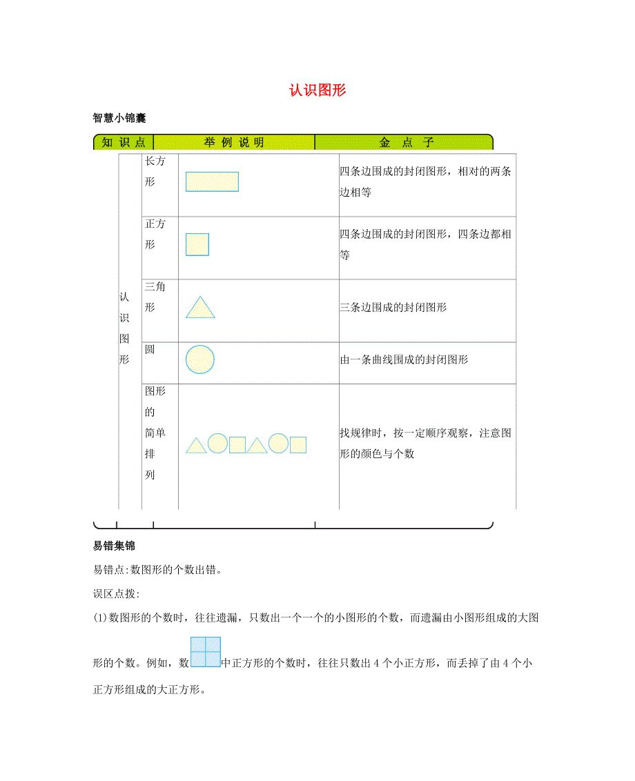 一年级数学下册 3 认识图形知识清单素材 西师大版.docx_第1页