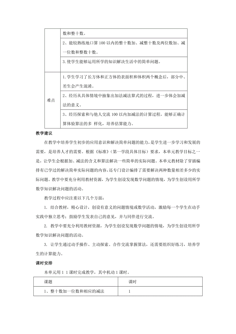 一年级数学下册 5 100以内的加法和减法（一）单元概述与课时安排素材 冀教版.doc_第2页