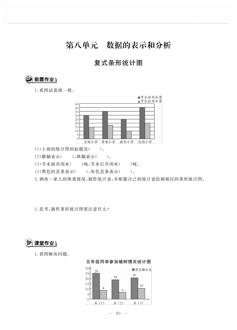 五年级数学下册 第八单元 数学的标识和分析 复式条形统计图作业（pdf无答案） 北师大版.pdf_第1页