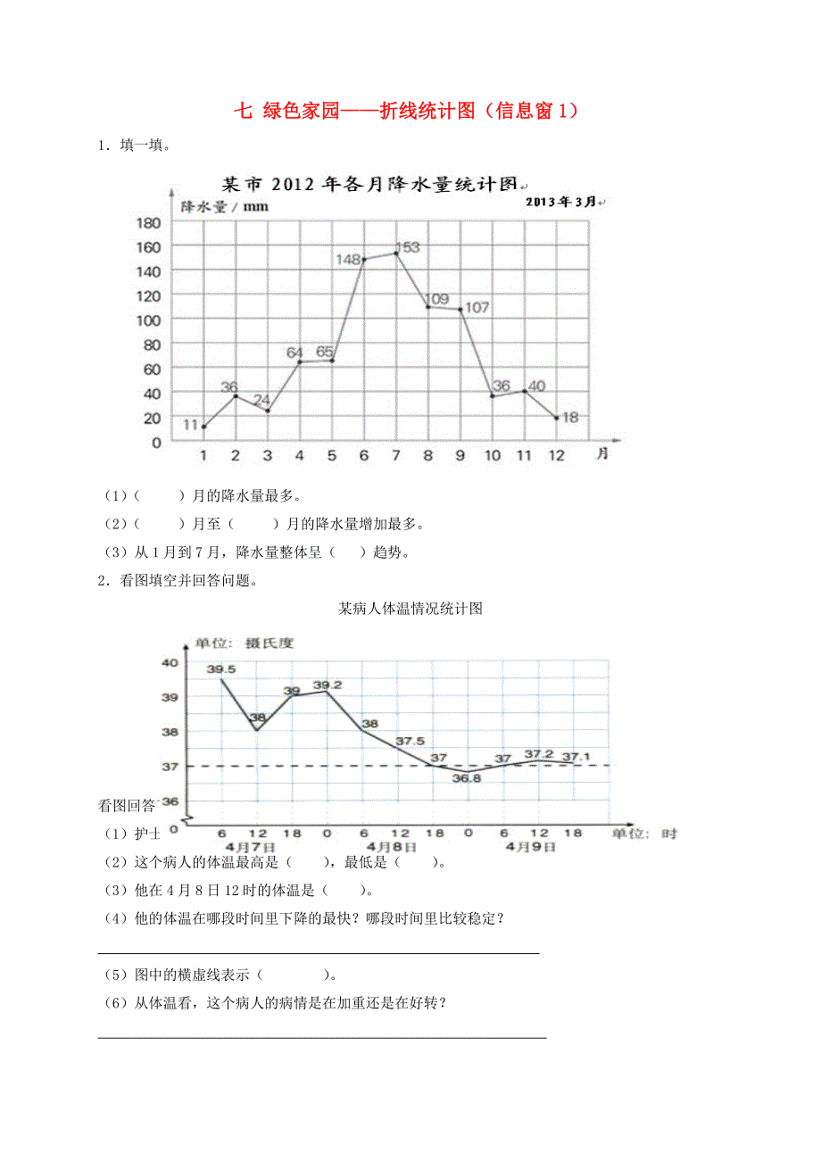 五年级数学上册 七 绿色家园——折线统计图（信息窗1）补充习题 青岛版六三制.doc_第1页