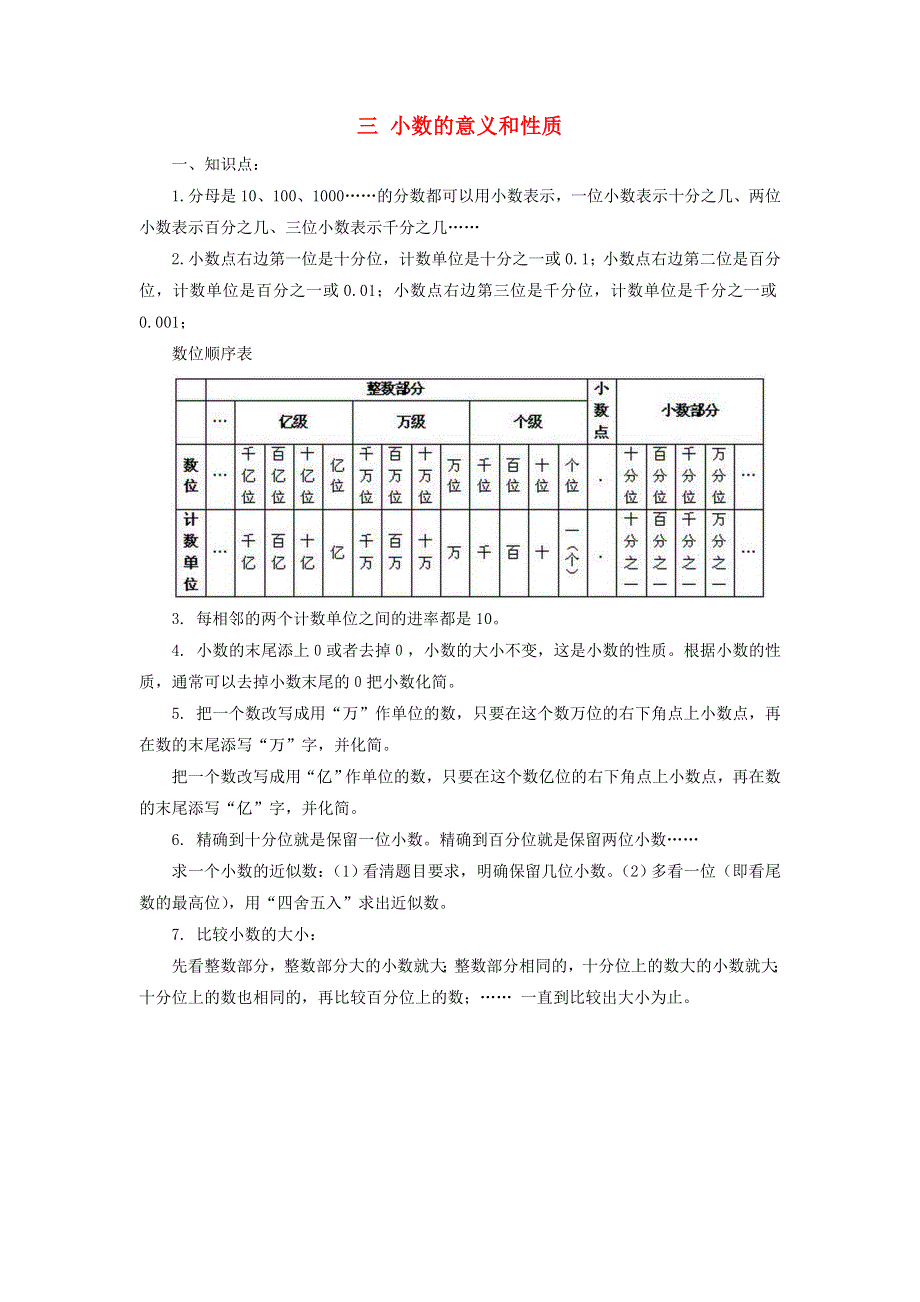 五年级数学上册 三 小数的意义和性质知识归纳 苏教版.doc_第1页