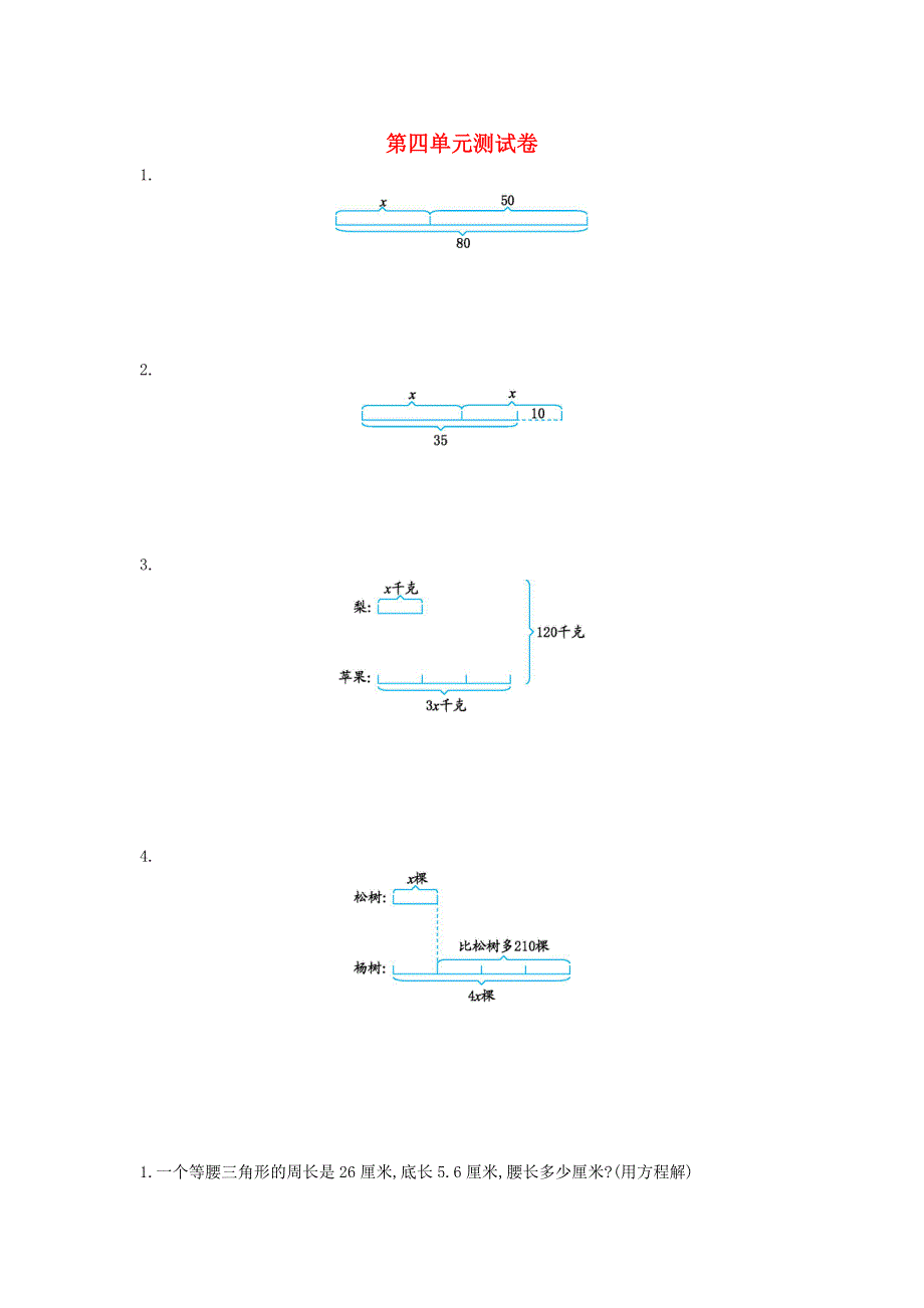 五年级数学上册 四 走进动物园——简易方程单元综合测试卷 青岛版六三制.doc_第1页