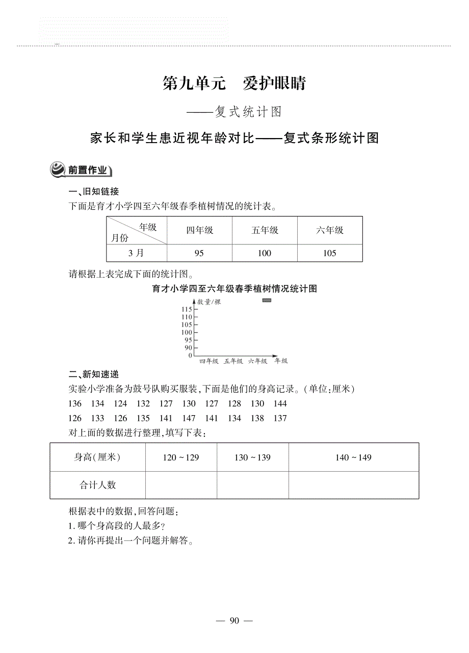 五年级数学上册 第九单元 爱护眼睛 ——复式统计图 家长和学生患近视年龄对比——复式条形统计图作业（pdf无答案）青岛版五四制.pdf_第1页