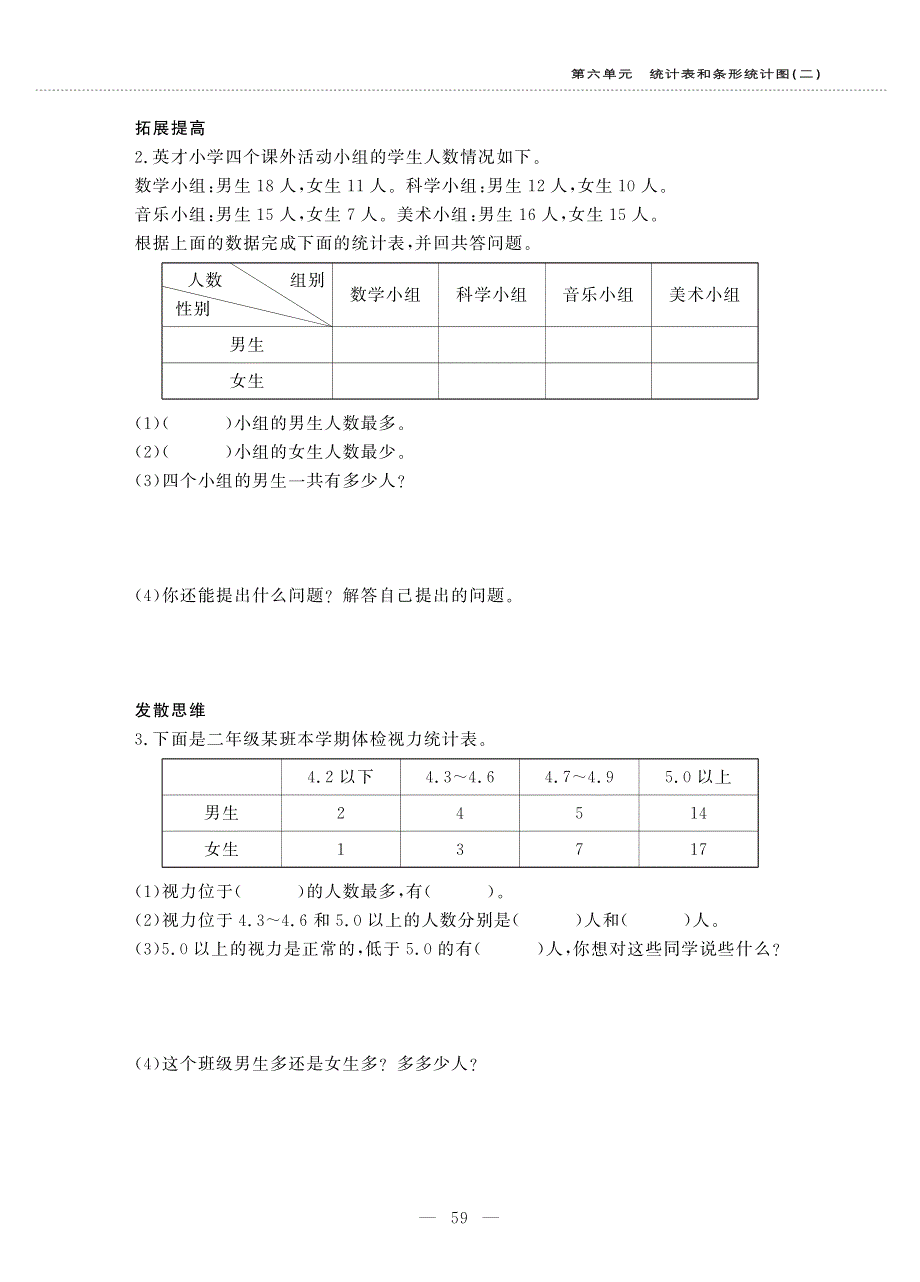 五年级数学上册 第六单元 统计表和条形统计图(二) 复式统计表作业（pdf无答案） 苏教版.pdf_第2页