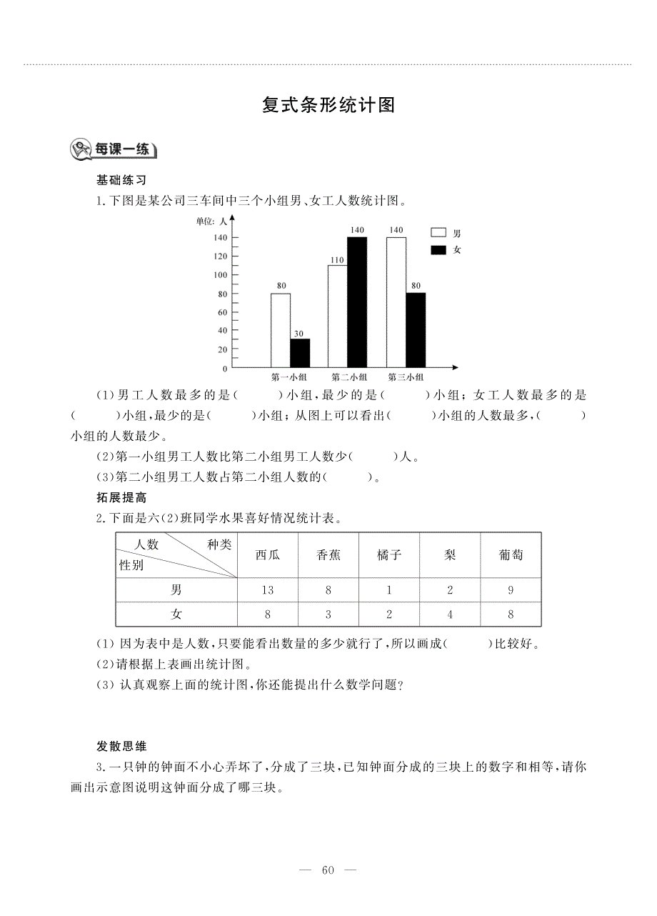 五年级数学上册 第六单元 统计表和条形统计图(二) 复式条形统计图作业（pdf无答案） 苏教版.pdf_第1页