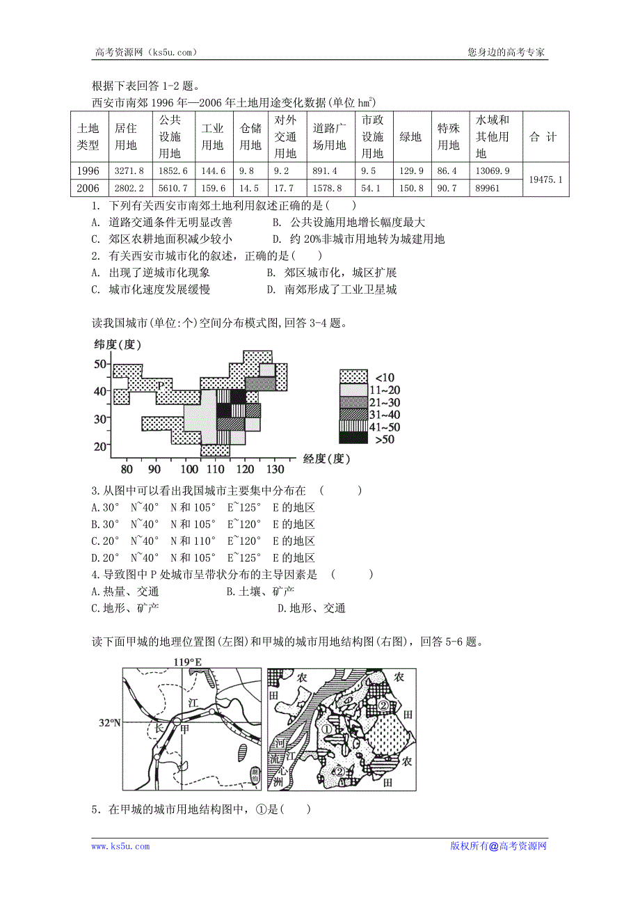 2013高考地理考点专项训练：城市与交通.pdf_第1页