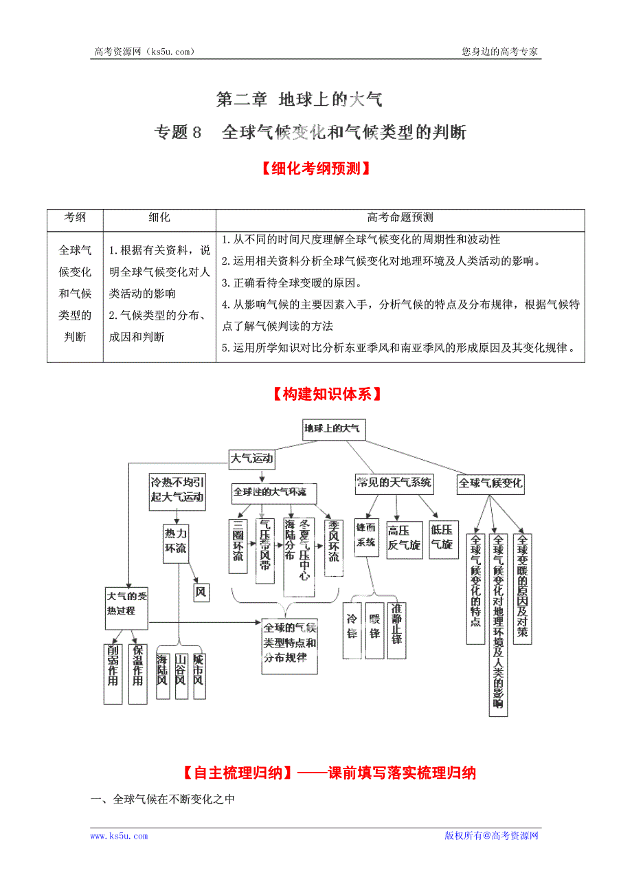 2013高考地理一轮复习教学案 专题08 全球气候变化和气候类型的判断（学生版）.pdf_第1页