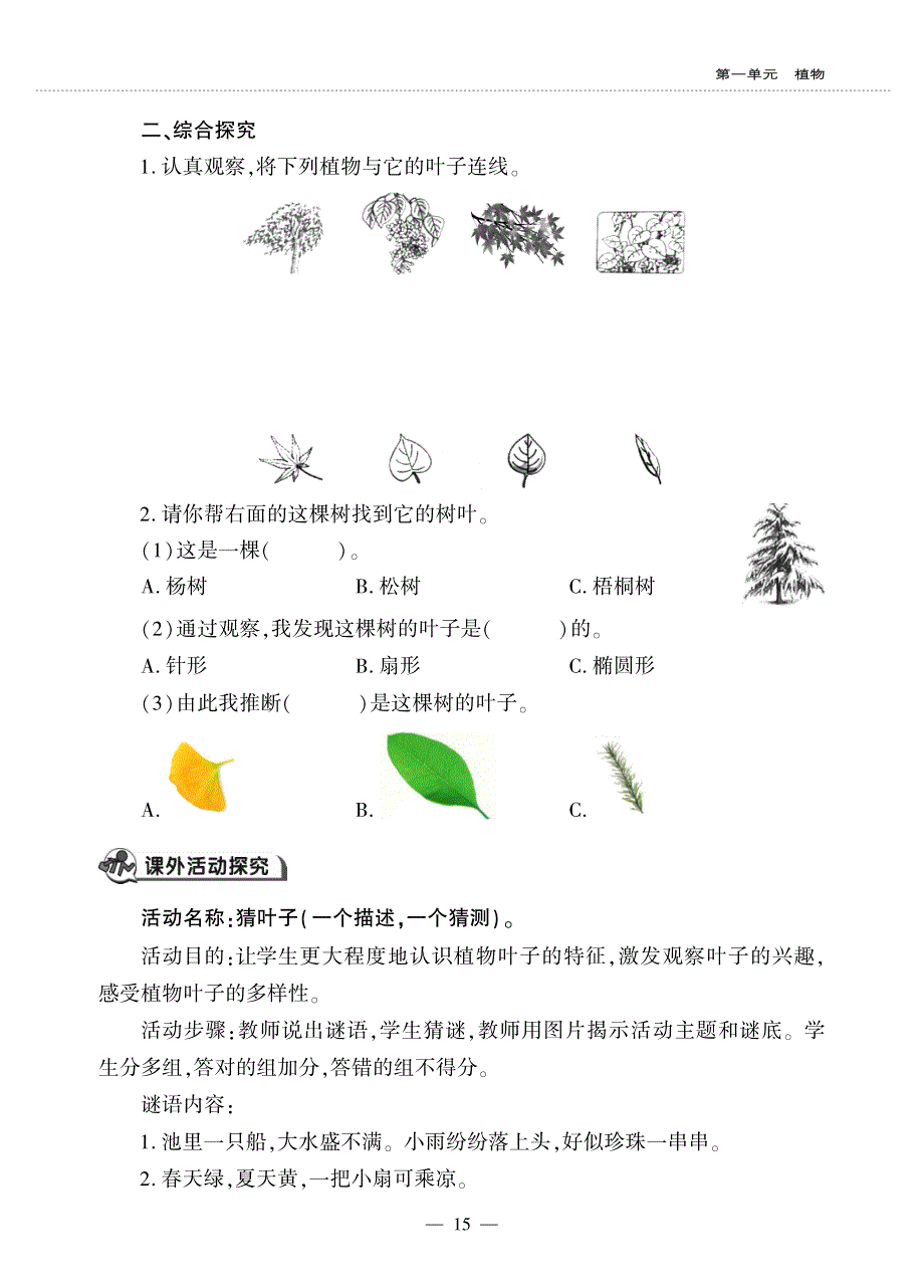 一年级科学上册 第一单元 植物 4 这是谁的叶同步作业（pdf无答案）（新版）教科版.pdf_第2页