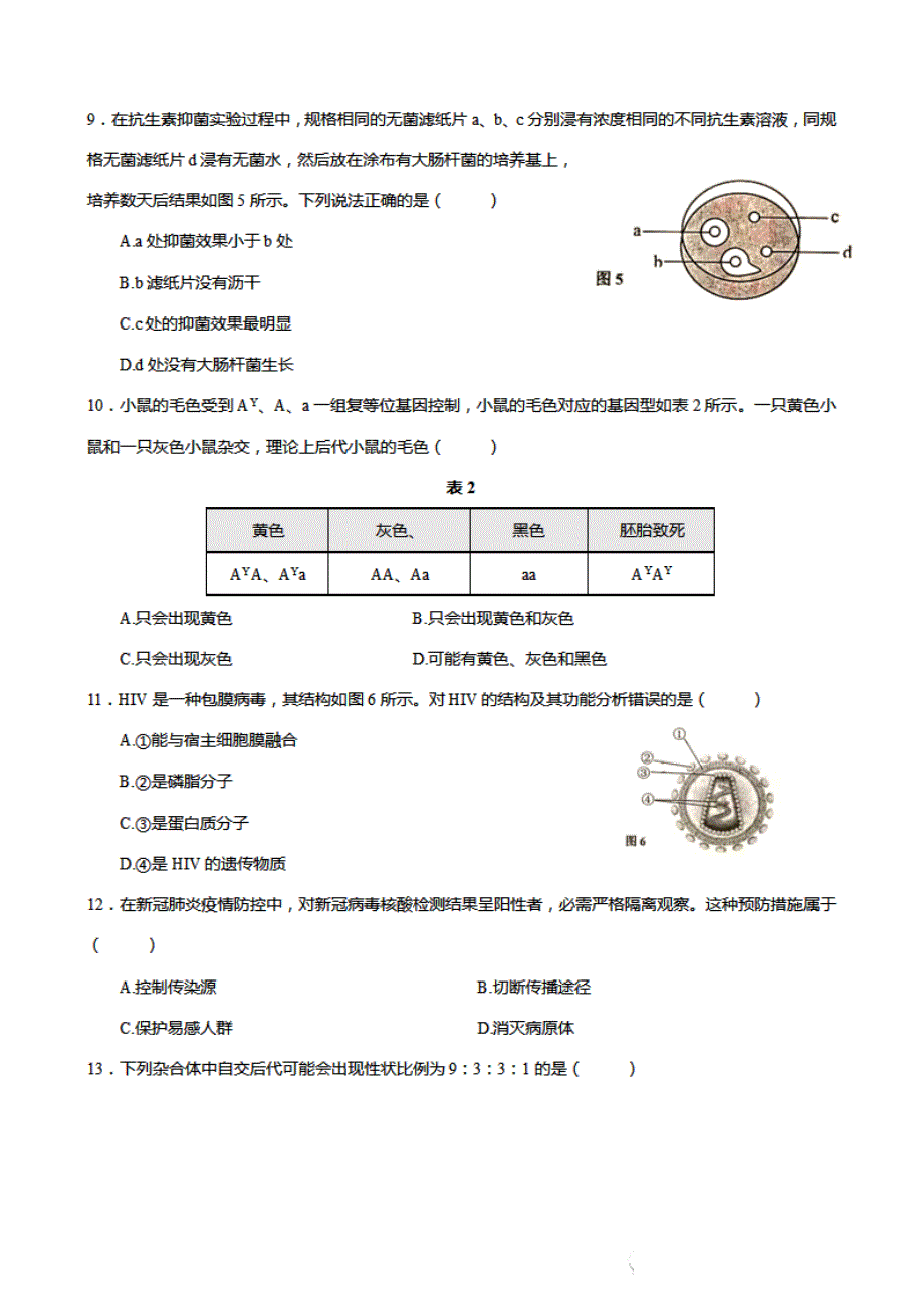 上海市虹口区2022届高三上学期期末学生学习能力诊断测试（一模）生物试题 扫描版含答案.pdf_第3页