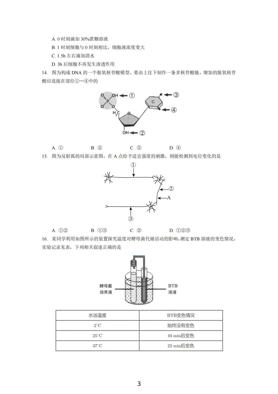 上海市黄浦区2021届高三下学期4月高中学业等级考调研测试（二模）生物试题 PDF版含答案.pdf_第3页