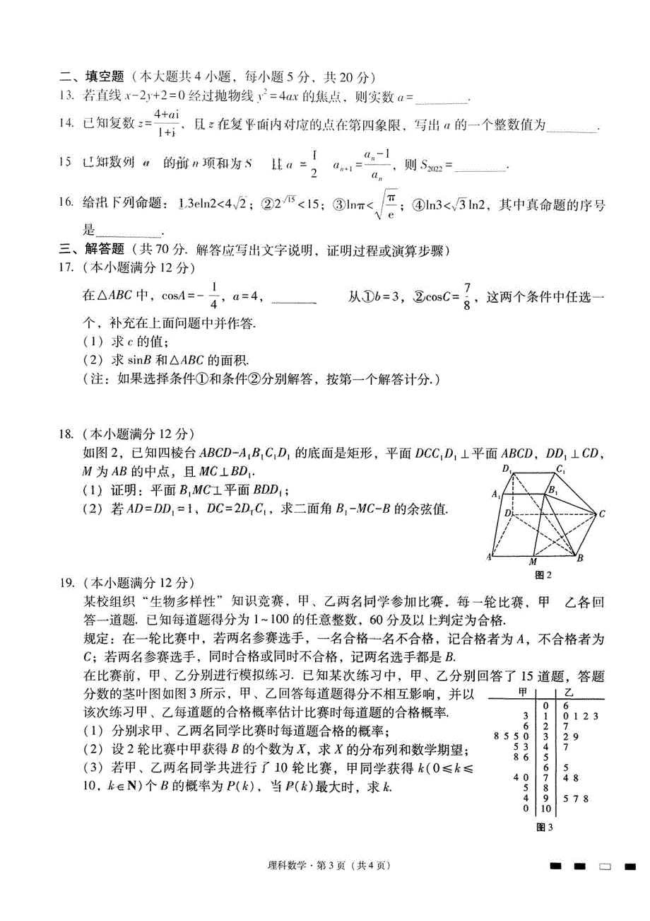 云南师范大学附属中学2022届高三高考适应性月考卷（十一）理科数学 WORD版含解析.pdf_第3页