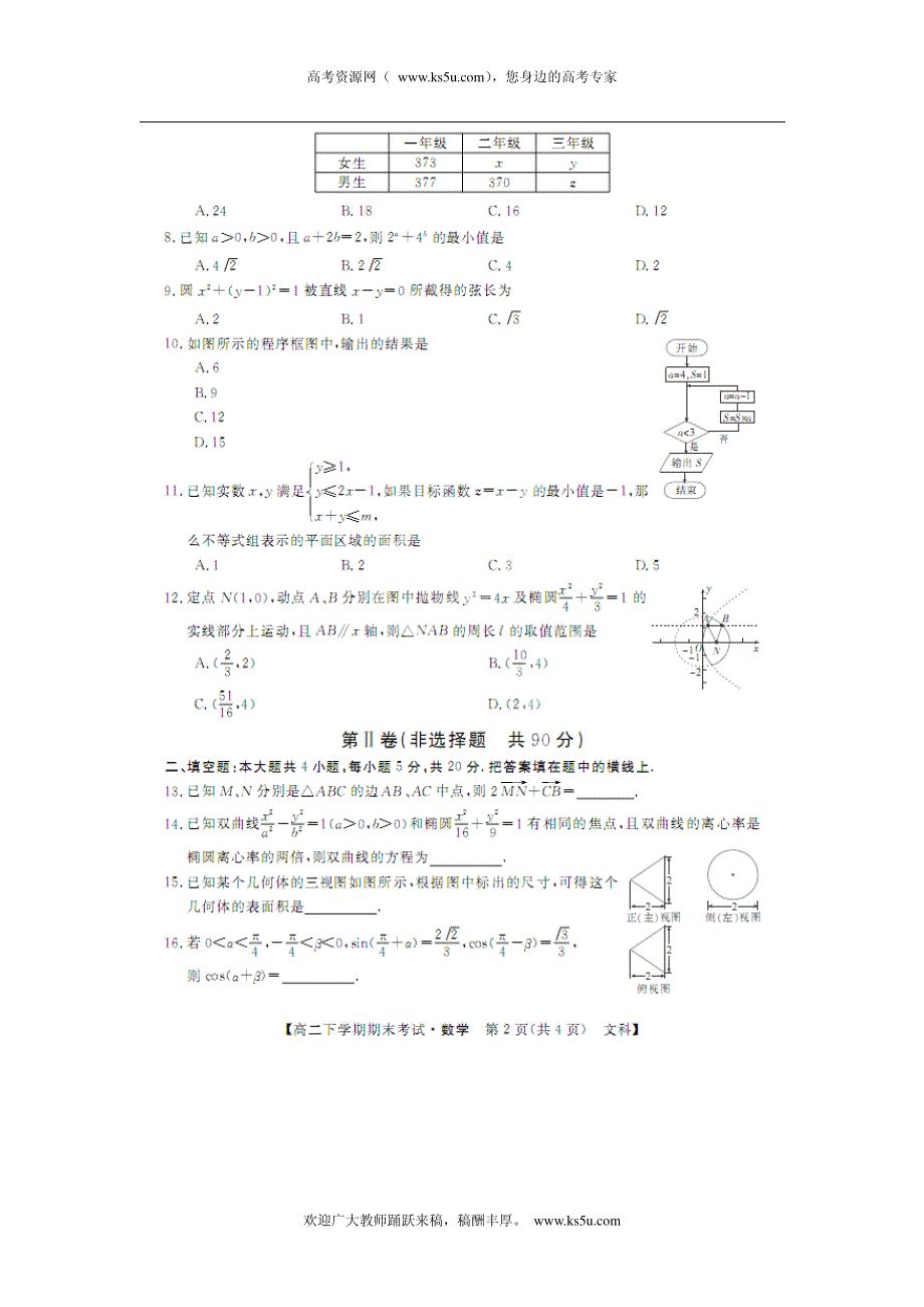 云南省云县一中2011-2012学年高二下学期期末考试数学（文）试题（扫描版）.pdf_第2页