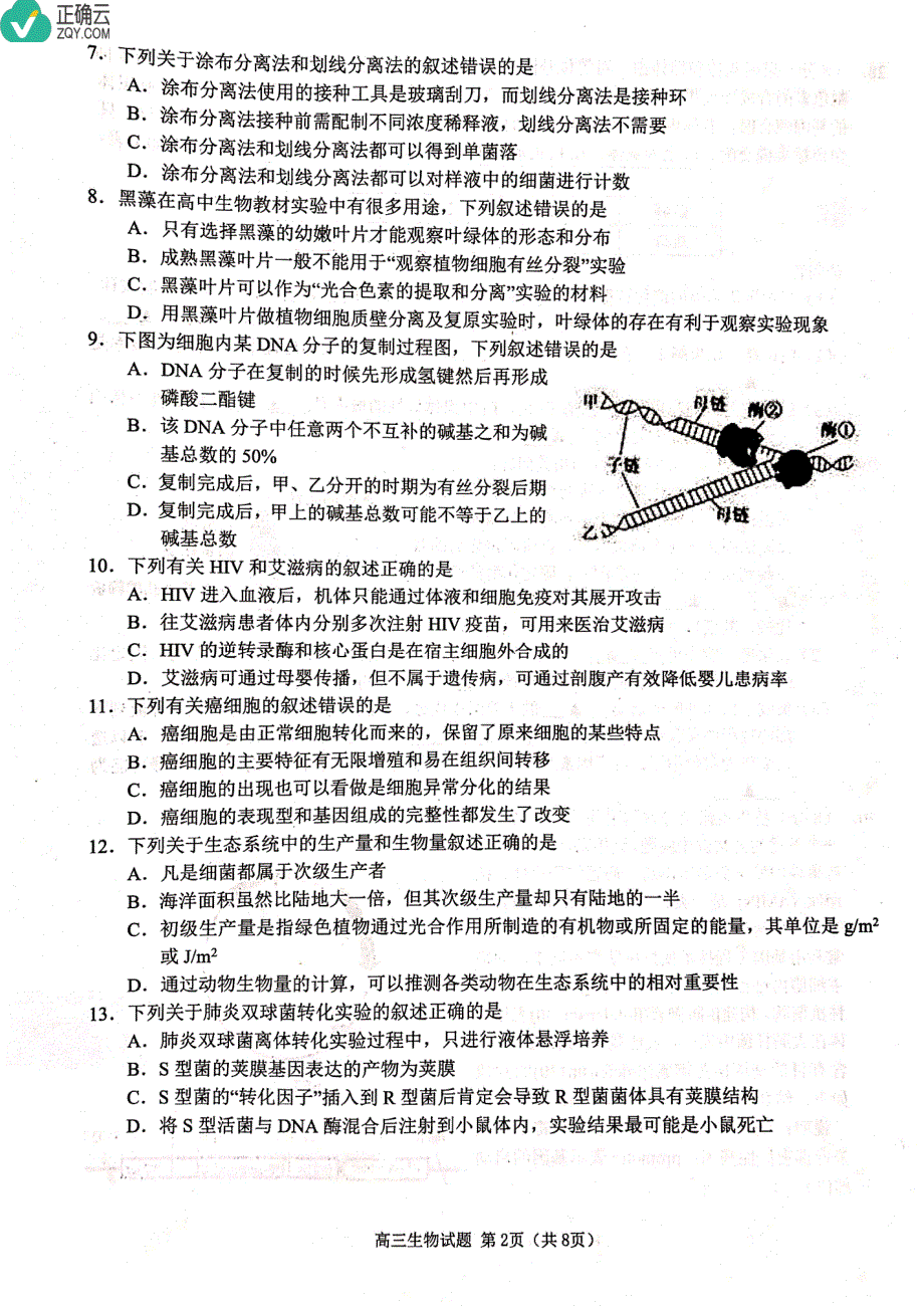 四川省广安市岳池一中2020届高三上学期期中考试生物试卷 WORD版含答案.pdf_第2页