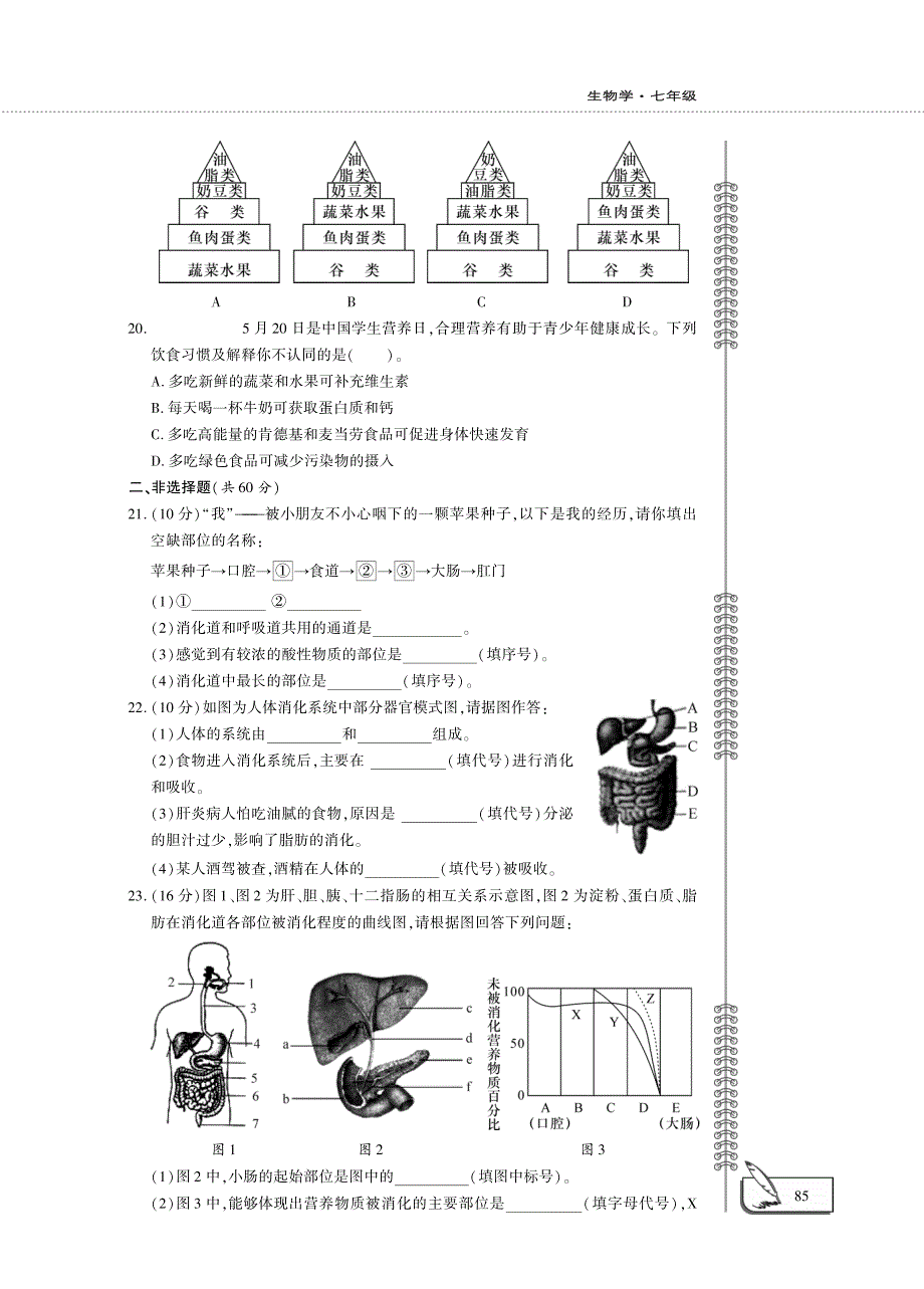 七年级生物下册 第四单元 生物圈中的人 第二章 人体的营养评估检测题（pdf）（新版）新人教版.pdf_第3页