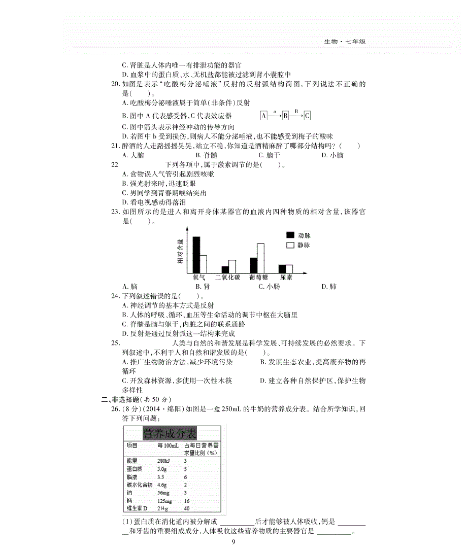 七年级生物下学期期末评估测试题（B卷pdf无答案）（新版）新人教版.pdf_第3页